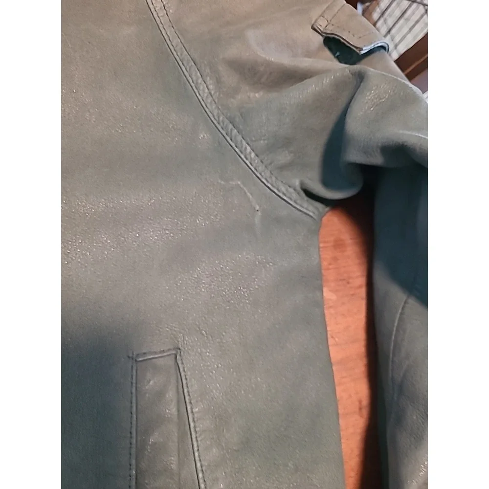 VTG Donna Pelle Men Large Green Genuine Leather Bomber Jacket Pockets Zipper